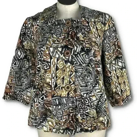 CJ Banks womens blazer size 1X multicolored aztec Art Deco artsy career jacket - Picture 1 of 11